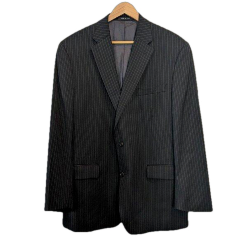 Lauren Ralph Lauren 100% Wool Black Pinstripe Men's 44R Blazer Sport Coat Jacket